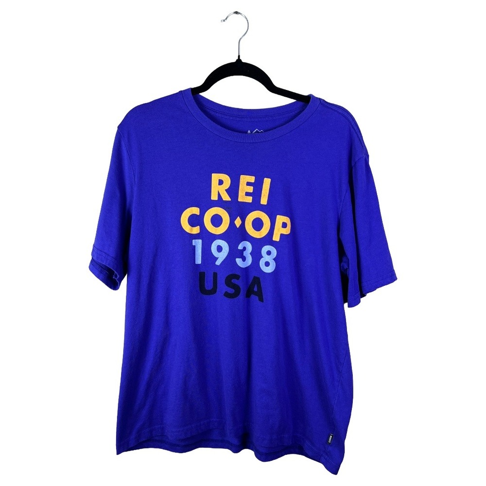 REI Co-op Mens Large Blue Graphic T-Shirt Organic Cotton‎ Blend 1938 USA 415178
